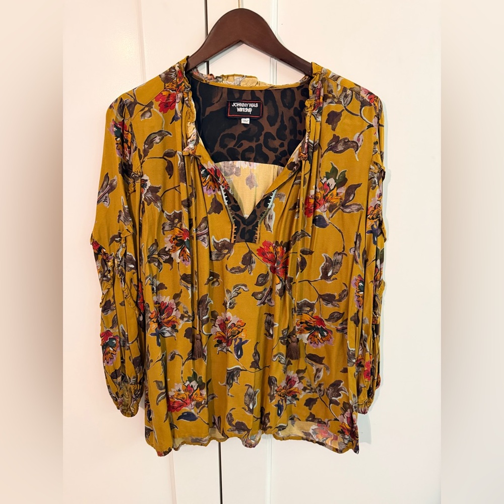 Johnny Was Mustard Floral Blouse